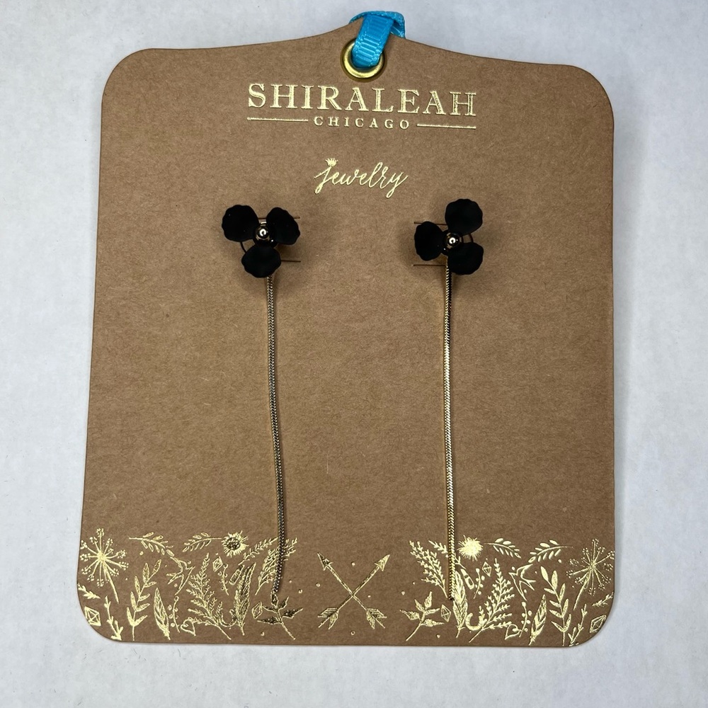 SHIRALEAH CHICAGO Fiore Small Black Earrings Dainty Dangle Floral NWT